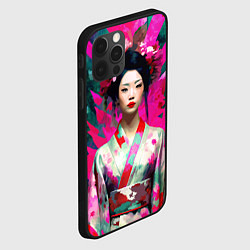 Чехол для iPhone 12 Pro Max Сад сакуры - гейша в традиционном японском кимоно, цвет: 3D-черный — фото 2