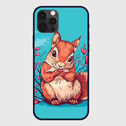 Чехол для iPhone 12 Pro Max Влюбленная белочка с цветами, цвет: 3D-черный