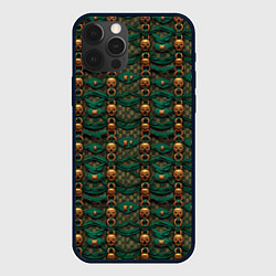 Чехол для iPhone 12 Pro Max Зеленая ткань с золотыми заклепками, цвет: 3D-черный