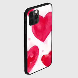 Чехол для iPhone 12 Pro Max Акварельные красные сердечки, цвет: 3D-черный — фото 2