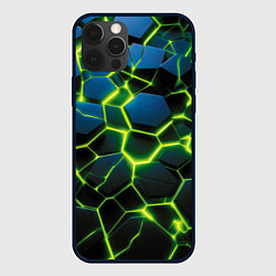 Чехол для iPhone 12 Pro Max Разлом зеленых неоновых плит, цвет: 3D-черный