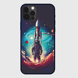 Чехол iPhone 12 Pro Max Космонавт и ракета в космосе