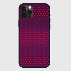 Чехол для iPhone 12 Pro Max Красные сердечки на темно-бордовом фоне, цвет: 3D-черный