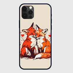 Чехол для iPhone 12 Pro Max Влюбленные лисички с сердечком, цвет: 3D-черный