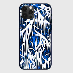 Чехол для iPhone 12 Pro Max Белый и синий узор, цвет: 3D-черный