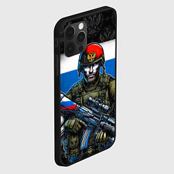 Чехол для iPhone 12 Pro Max Русский солдат на фоне флага, цвет: 3D-черный — фото 2