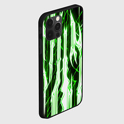 Чехол для iPhone 12 Pro Max Зелёные неоновые полосы на чёрном фоне, цвет: 3D-черный — фото 2