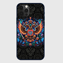 Чехол для iPhone 12 Pro Max Золотой неоновый герб России, цвет: 3D-черный