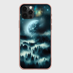 Чехол для iPhone 12 Pro Max Луна и туман в лесу, цвет: 3D-светло-розовый