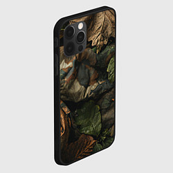 Чехол для iPhone 12 Pro Max Реалистичный охотничий камуфляж из ткани и листьев, цвет: 3D-черный — фото 2
