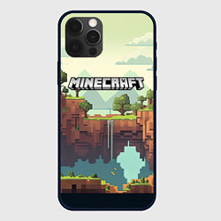 Чехол для iPhone 12 Pro Max Minecraft logo квадратный мир, цвет: 3D-черный