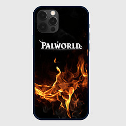 Чехол iPhone 12 Pro Max Palworld логотип на черном фоне с огнем