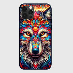 Чехол для iPhone 12 Pro Max Красочный волк, цвет: 3D-черный