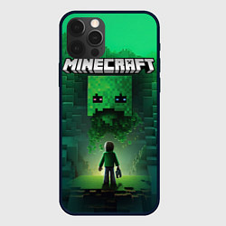 Чехол для iPhone 12 Pro Max Minecraft зеленый персонаж и зеленые горы, цвет: 3D-черный