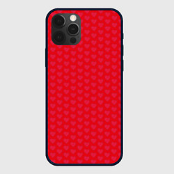 Чехол для iPhone 12 Pro Max Красные сердечки на красном фоне, цвет: 3D-черный