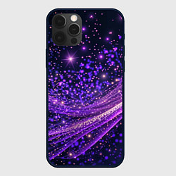 Чехол для iPhone 12 Pro Max Фиолетовые сверкающие абстрактные волны, цвет: 3D-черный