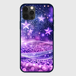 Чехол для iPhone 12 Pro Max Абстрактные звезды в фиолетовых искрах, цвет: 3D-черный