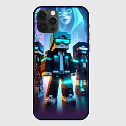 Чехол iPhone 12 Pro Max Minecraft - neon metropolis ai art
