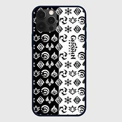 Чехол для iPhone 12 Pro Max Genshin Impact - black and white, цвет: 3D-черный