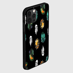 Чехол для iPhone 12 Pro Max Перья на черном фоне, цвет: 3D-черный — фото 2