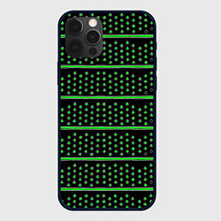 Чехол для iPhone 12 Pro Max Зелёные круги и полосы, цвет: 3D-черный
