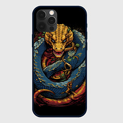 Чехол для iPhone 12 Pro Max Желто-синий дракон муай-тай, цвет: 3D-черный