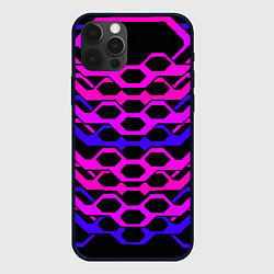 Чехол для iPhone 12 Pro Max Розовые техно полосы на чёрном фоне, цвет: 3D-черный