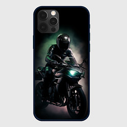 Чехол для iPhone 12 Pro Max Спорт мотоциклист и дым, цвет: 3D-черный