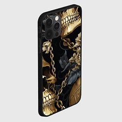 Чехол для iPhone 12 Pro Max Золотые черепа с цепями, цвет: 3D-черный — фото 2