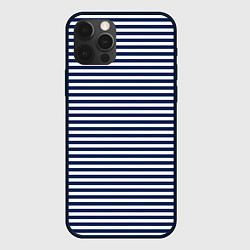 Чехол для iPhone 12 Pro Max Белый в тёмно-синюю полоску, цвет: 3D-черный