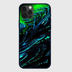 Чехол для iPhone 12 Pro Max Яркая зеленая краска на темной абстракции, цвет: 3D-черный