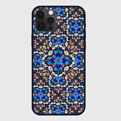Чехол для iPhone 12 Pro Max Мозаичный цветочный узор на черном фоне, цвет: 3D-черный