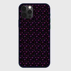 Чехол для iPhone 12 Pro Max Чёрный с сиреневыми звёздочками, цвет: 3D-черный