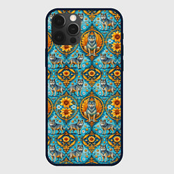 Чехол для iPhone 12 Pro Max Узоры волки и цветы, цвет: 3D-черный