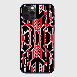 Чехол для iPhone 12 Pro Max Техно красные линии с белой обводкой на чёрном фон, цвет: 3D-черный