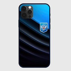 Чехол для iPhone 12 Pro Max Герб России и черно-синяя абстракция, цвет: 3D-черный