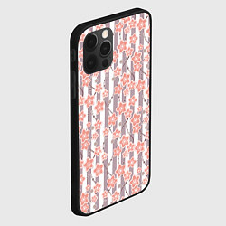 Чехол для iPhone 12 Pro Max Коралловые цветы на полосатом фоне, цвет: 3D-черный — фото 2