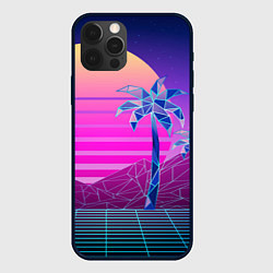 Чехол для iPhone 12 Pro Max Vaporwave неоновые горы и пальмы, цвет: 3D-черный