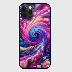 Чехол для iPhone 12 Pro Max Абстракция, водоворот из ярких красок, цвет: 3D-черный