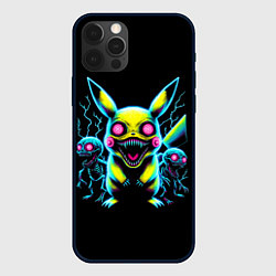 Чехол для iPhone 12 Pro Max Pikachu and skeletons - neon glow ai art, цвет: 3D-черный
