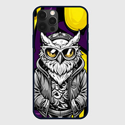 Чехол для iPhone 12 Pro Max Модная сова фиолетово-желтый фон, цвет: 3D-черный