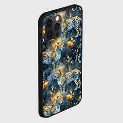 Чехол для iPhone 12 Pro Max Леопард и золотые капли на синем фоне, цвет: 3D-черный — фото 2