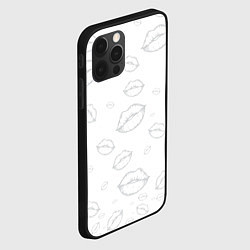 Чехол для iPhone 12 Pro Max Паттерн серый контур губ на белом - lips, цвет: 3D-черный — фото 2