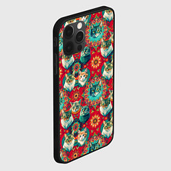 Чехол для iPhone 12 Pro Max Мандала с кошачьим орнаментом, цвет: 3D-черный — фото 2
