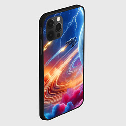 Чехол для iPhone 12 Pro Max Полёт к сатурну - нейросеть, цвет: 3D-черный — фото 2