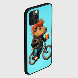 Чехол для iPhone 12 Pro Max Капибара байкер с ирокезом и пивом, цвет: 3D-черный — фото 2