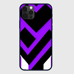 Чехол для iPhone 12 Pro Max Фиолетово-белые полосы на чёрном фоне, цвет: 3D-черный