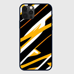 Чехол для iPhone 12 Pro Max Жёлто-белые полосы и чёрный фон, цвет: 3D-черный