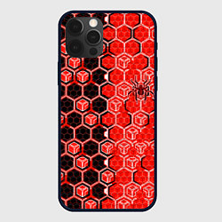 Чехол для iPhone 12 Pro Max Техно-киберпанк шестиугольники красный и чёрный с, цвет: 3D-черный