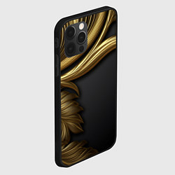 Чехол для iPhone 12 Pro Max Золотые объемные листья на черном, цвет: 3D-черный — фото 2